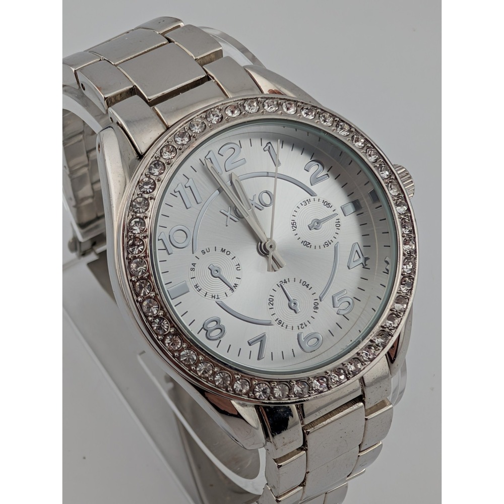 XOXO Watch Women 37mm Case Crystal Bezel Silver 7" Band-‎ New Battery